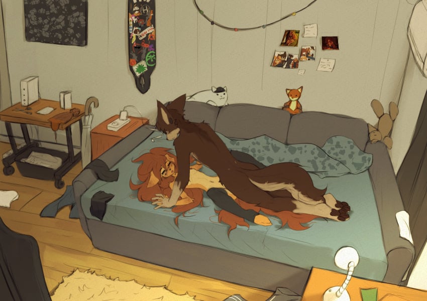 2024 4_toes 5_fingers absurd_res anthro anthro_on_anthro anthro_on_bottom anthro_on_top anthro_penetrated anthro_penetrating anthro_penetrating_anthro apogee_(tinygaypirate) breasts brown_body brown_eyes brown_fur brown_tail canid canine canis closed_eyes clothed clothing countershade_torso countershading domestic_dog duo ear_piercing feet female female_on_bottom female_penetrated fingers fur furniture gauged_ear hair hand_holding hi_res inside legwear long_hair long_tail lying male male/female male_on_top male_penetrating male_penetrating_female mammal navel nipples nude on_back on_bottom on_top pawpads paws penetration piercing sex small_breasts smile tail tan_body tan_fur tattoo teeth thigh_highs thigh_highs_only tinygaypirate tinygaypirate_(fursona) toes