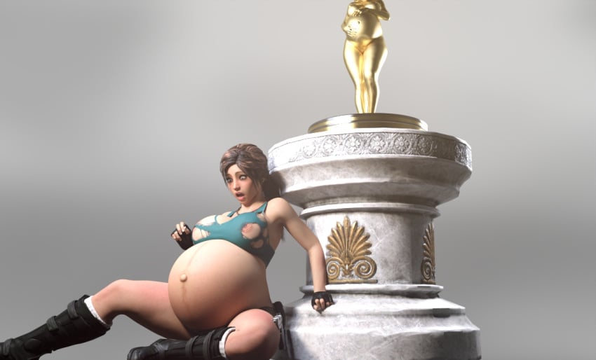 1girls 3d belly big_belly big_breasts breasts brown_hair female huge_breasts icarusillustrations lara_croft nipples pregnant rapid_pregnancy solo solo_female tomb_raider torn_clothes wardrobe_malfunction