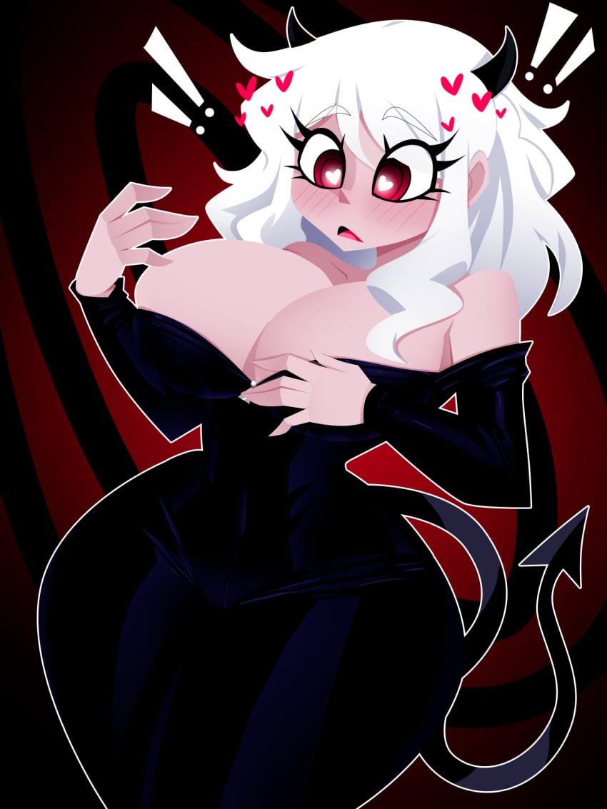 1girls big_breasts blush breasts cleavage clothing demon demon_girl female female_only helltaker medium_hair modeus_(helltaker) red_eyes small_waist suit thick_thighs thin_waist tits white_hair xan-gelx(xan)