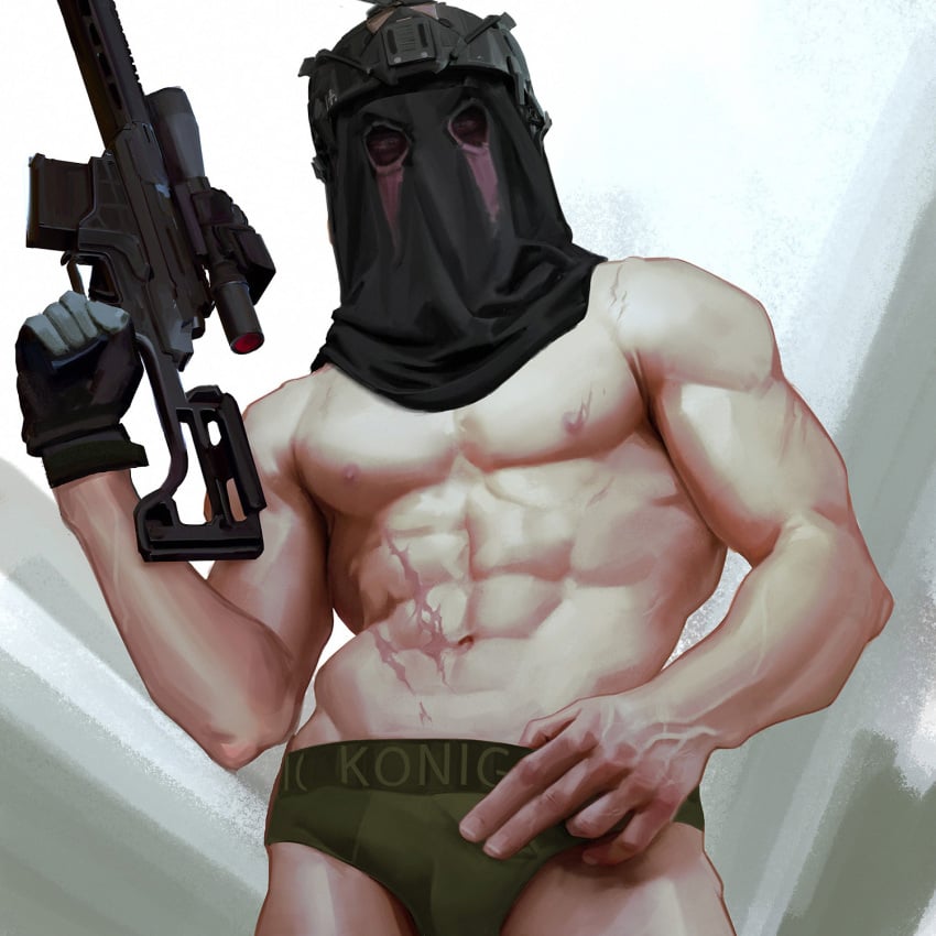 buff bulge bulge_through_clothing call_of_duty call_of_duty_modern_warfare_2_(2022) clothing erection_under_clothes erection_under_clothing firearm gun holding_weapon human könig konig male male_focus male_only muscular muscular_male no_visible_genitalia opoccult pale_skin pinup posing_with_weapon scarred scars scars_all_over sniper_veil solo_male toned_body toned_male veiny_arms veiny_muscles weapon