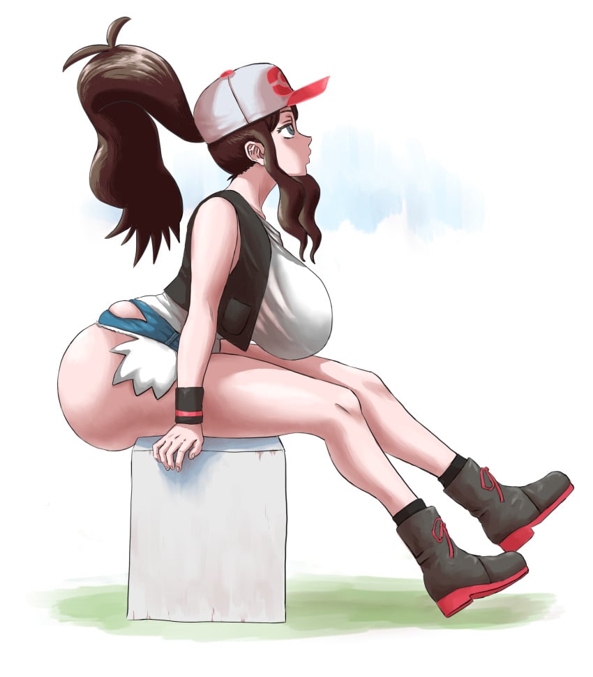 1girls alternate_version_available baseball_cap big_ass big_breasts blue_eyes blue_shorts booty_shorts bottomwear brown_hair bubble_ass bubble_butt clothing female female_only footwear full_body game_freak hair hat headwear hilda_(pokemon) huge_ass huge_breasts large_ass large_breasts legs matsumaruyama pokemon pokemon_bw ponytail ripped_shorts shoes short_shorts shorts side_boob side_ponytail side_view sideboob sitting solo solo_female tank_top thighs topwear white_tank_top