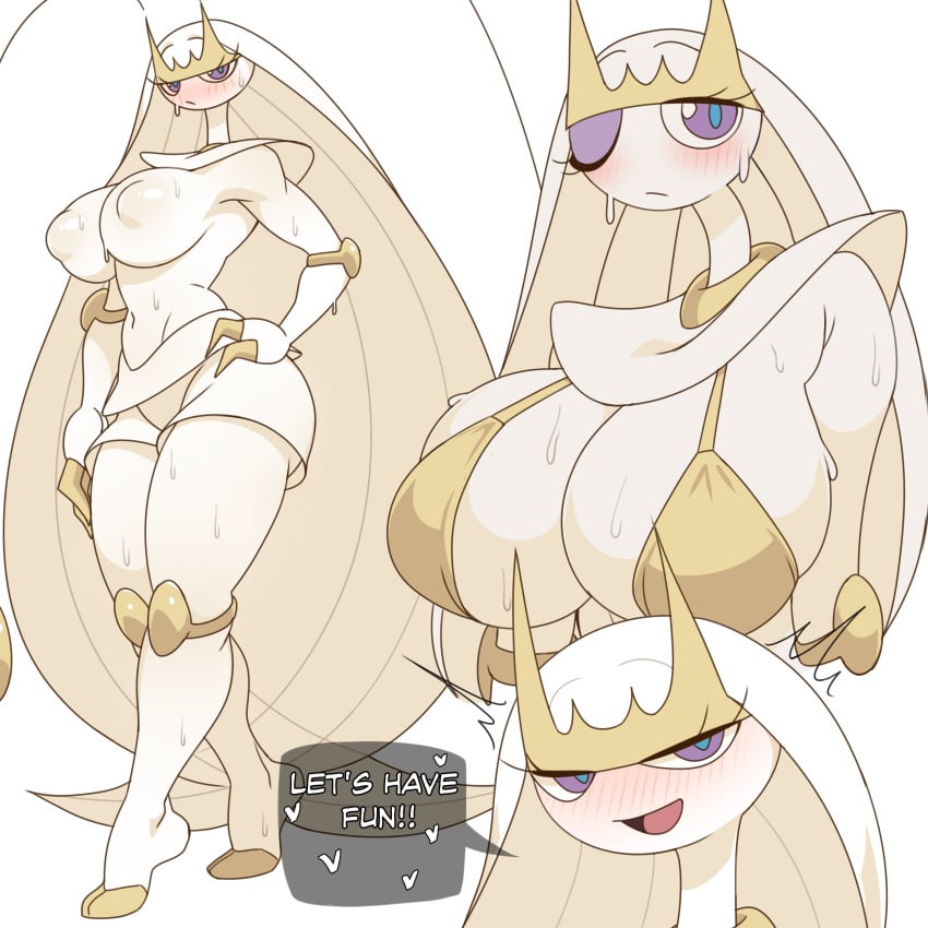 big_breasts female female_focus female_only insect_girl insects large_breasts pheromosa plankzu pokemon pokemon_(species) purple_eyes solo solo_female solo_focus white_body white_hair white_skin