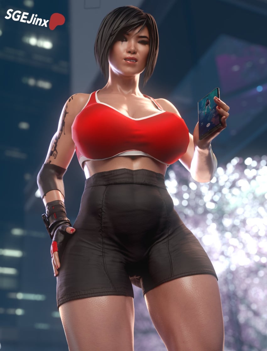 1girls 3d 3d_(artwork) asian asian_female big_breasts blurry_background building curvy curvy_female curvy_figure faith_connors faith_connors_(mirror's_edge_catalyst) gloves high_resolution highres light-skinned_female light_skin lighting mirror's_edge mirror's_edge_catalyst muscular_female outdoors patreon_logo patreon_username pose red_fingernails red_lipstick samsung_galaxy sgejinx_(artist) short_hair tattoo thick_thighs thighs tree twitter_username