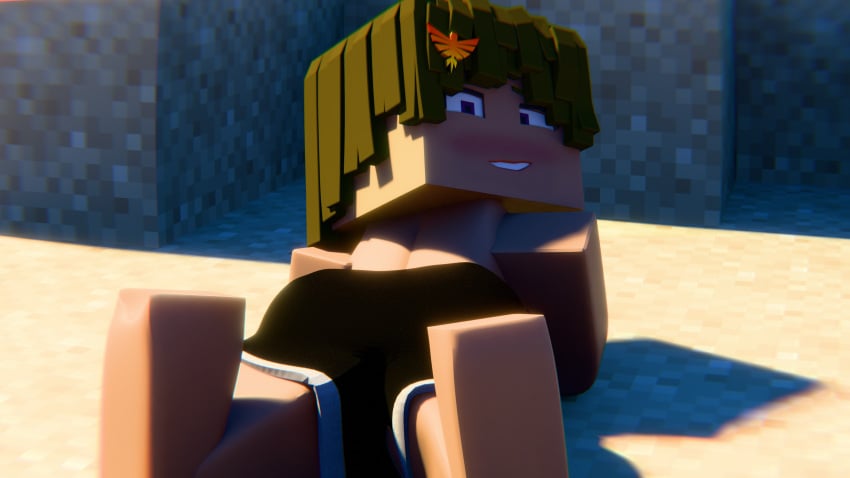 3d 3d_render ass ass_focus ass_up black_shorts blender blender3d blender_(software) blender_cycles blush booty_shorts brown_hair enigma_zxc flushed from_behind looking_at_viewer minecraft original_character shorts solo spread_legs tagme thighs