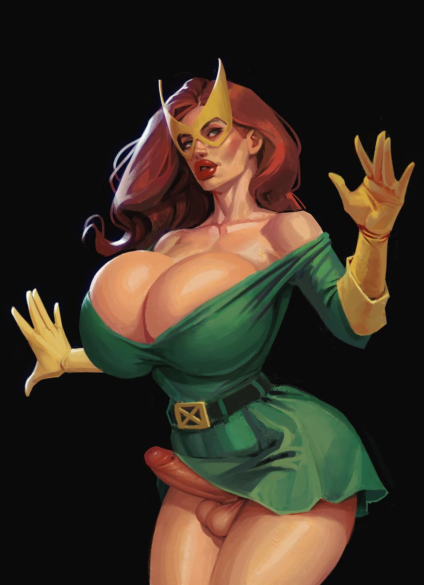 1futa alternate_version_at_source balls bimbo boobsgames bottomless breasts clothed clothing erect_penis erection erection_under_clothes futa_only futanari ginger green_dress heroine huge_breasts human jean_grey light-skinned_futanari light_skin marvel marvel_comics marvel_girl mask mostly_clothed outfit penis penis_under_skirt plump_lips red_hair solo solo_futa standing superheroine thick_thighs x-men yellow_gloves yellow_mask