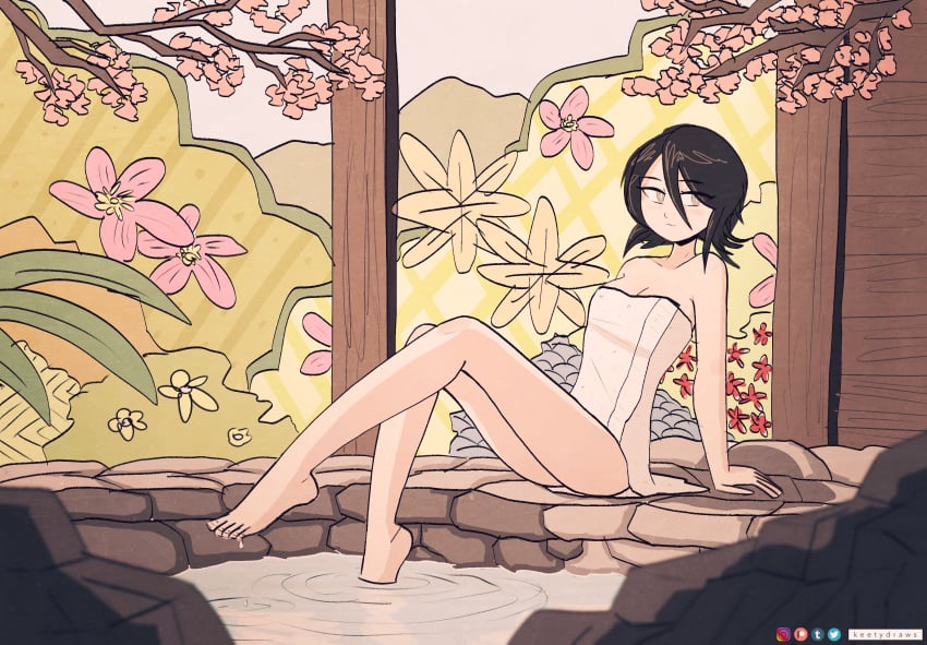 1girls bleach bottomless female female_only keetydraws kuchiki_rukia petite solo tagme towel