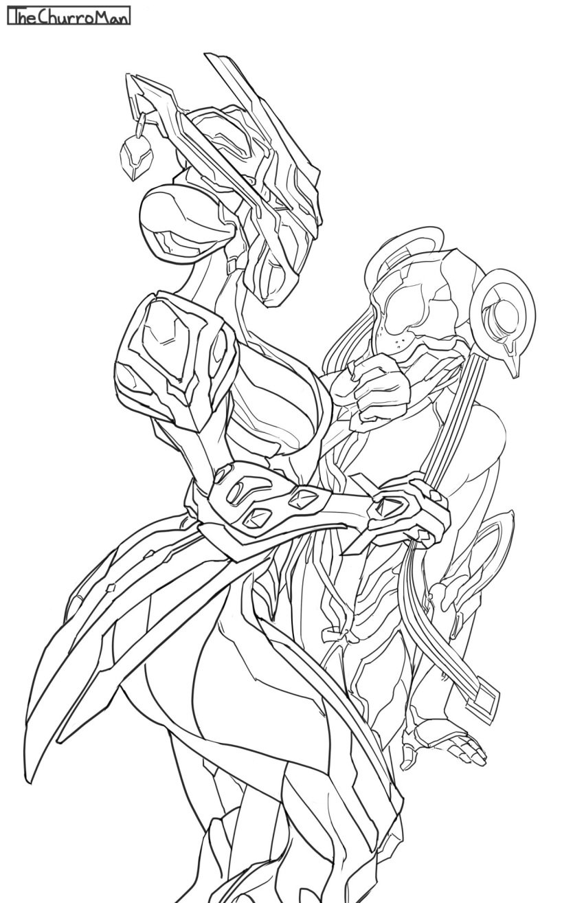 1boy 1girls female femboy femboy_on_female hetero khora_(warframe) larger_female male male/female nezha_(warframe) straight tagme thechurroman warframe