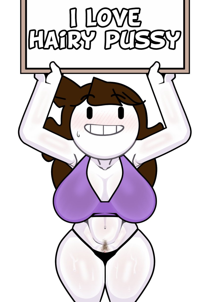 accurate_art_style arms_up black_clothes black_panties black_underwear blush bra breasts brown_hair clothing colored_skin english_language english_text female female_only female_pubic_hair grin high_resolution holding holding_sign jaiden jaiden_(jaiden_animations) jaiden_animations jaidenanimations large_breasts long_hair looking_at_viewer navel nose_blush pantsu pubic_hair pubic_hair_peek sign smile solo sports_bra steca sweat text thelazyart thick_legs thick_thighs thighs underwear white-skinned_female white_skin wide_hips youtube youtuber