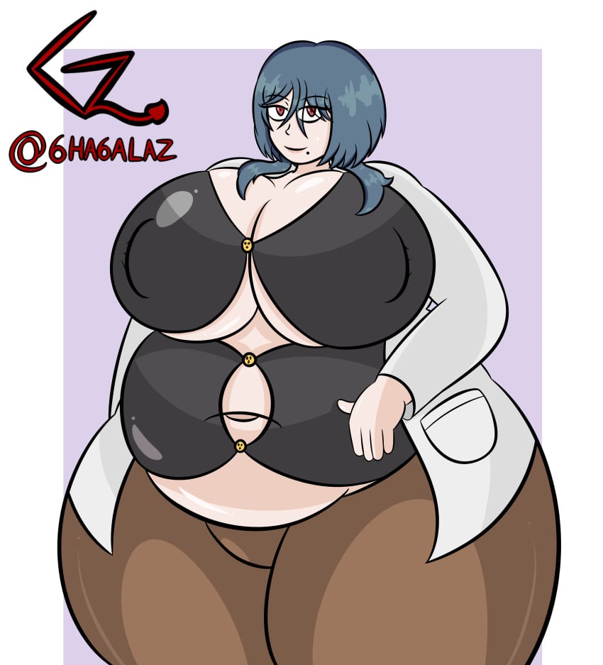 bbw big_ass big_belly big_breasts big_breasts blue_hair breasts chubby clothed doctor fat female female_only ghagalaz honkai:_star_rail huge_ass huge_belly huge_breastas huge_breasts lab_coat mole_under_mouth natasha_(honkai:_star_rail) obese obese_female plump red_eyes standing wide_hips