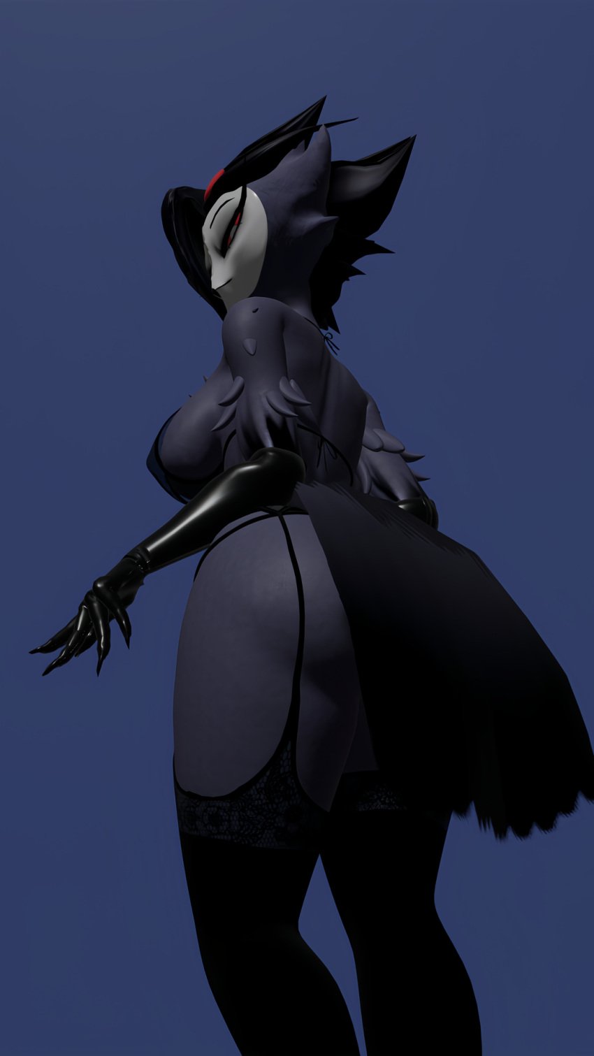 1girls 3d anthro anus ass ass_focus ass_up big_ass big_breasts bird black_hair black_panties black_underwear breasts breasts_out female female_focus female_only female_stolas furry furry_only genderswap genderswap_(mtf) helluva_boss kivi976 looking_at_viewer looking_back owl owl_demon panties pussy red_eyes rule_63 short_hair smile solo solo_female solo_focus stolas_(helluva_boss) tits_out underwear vagina