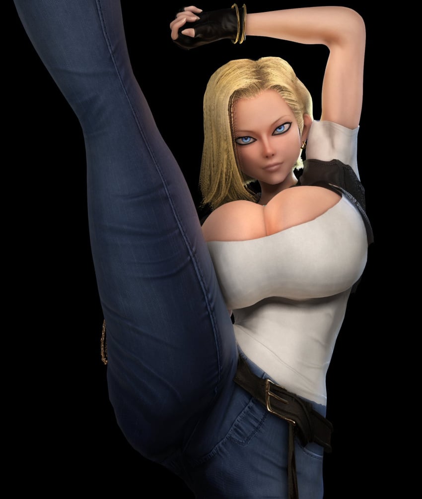 1girls 3d 3d_(artwork) alternate_breast_size android android_18 asymmetrical_hair belt big_ass big_breasts big_hips blonde_hair blue_eyes breasts breasts_bigger_than_head busty cleavage cleavage_overflow clothed clothed_female curvy dragon_ball dragon_ball_super dragon_ball_z female female_only female_solo fingerless_gloves gigantic_breasts gloves hips hourglass_figure huge_ass huge_breasts huge_hips humanoid jeans large_breasts large_hips leg_up legs light-skinned_female light_skin mature mature_female milf pants pearl_necklace shirt short_hair shounen_jump slim_waist small_waist solo solo_female thick thick_legs thick_lips thick_thighs thighs thin_waist vaako voluptuous wasp_waist wide_hips wife