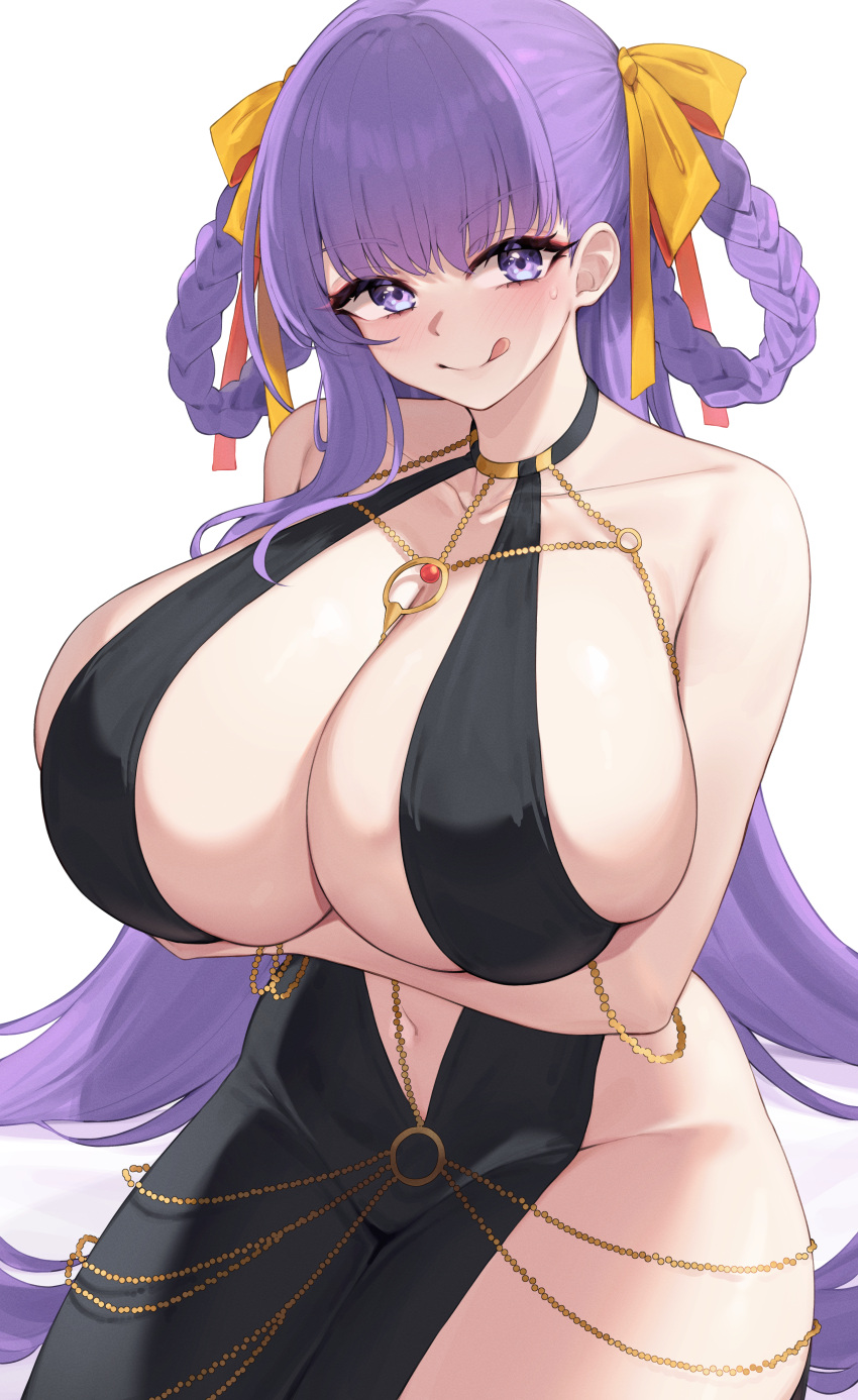 1girls absurd_res bb_(fate) bb_dubai_(fate) breasts center_opening cleavage dress fate/grand_order fate_(series) female hi_res hips huge_breasts kuavera light-skinned_female light_skin long_hair massive_breasts naughty_face purple_eyes purple_hair thick_thighs thighs wide_hips