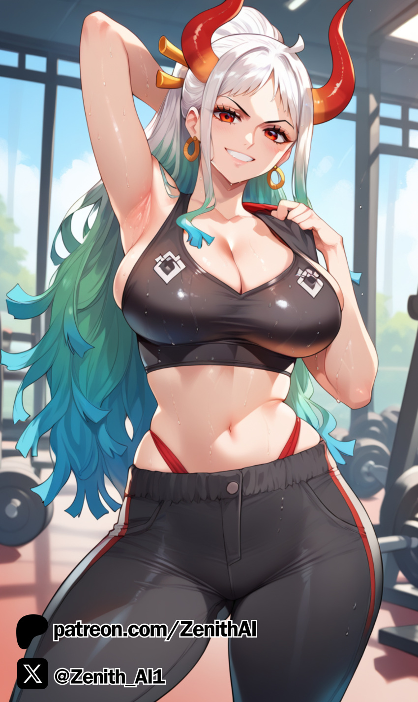 ai_generated big_ass big_breasts female female_only gym gym_uniform one_piece sports_bra yamato_(one_piece) zenithai