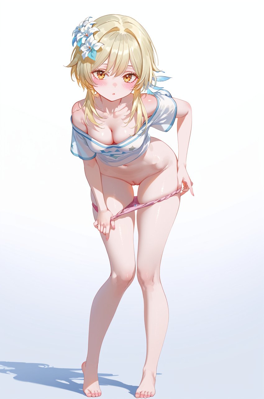 ai_generated ass genshin_impact lumine_(genshin_impact) ministro panties panties_around_leg panties_down pussy