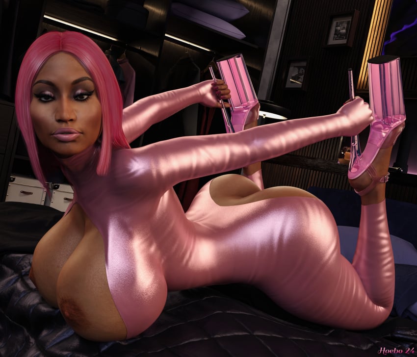 1girls 3d ass big_ass big_breasts breasts celebrity dark-skinned_female dark_skin female hoebo24 huge_breasts nicki_minaj nipples pink_hair platform_heels real_person solo