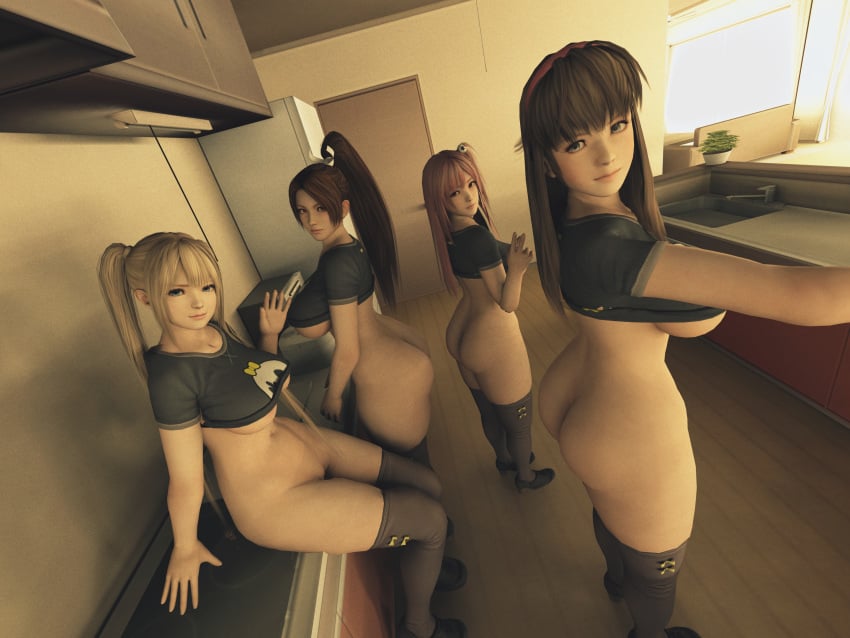 3d 3d_(artwork) 4girls alternate_body_type alternate_breast_size apartment asian_female big_ass big_breasts blonde_hair blue_eyes bottomless brown_eyes brown_hair dead_or_alive dead_or_alive_5 dead_or_alive_5_last_round dead_or_alive_6 dead_or_alive_xtreme_beach_volleyball dead_or_alive_xtreme_venus_vacation european_female german_female group hitomi_(doa) honoka_(doa) japanese_female koei_tecmo large_breasts legwear looking_at_viewer mai_shiranui marie_rose multiple_girls nude_female pink_hair red_eyes shirt shoes swedish_female tagme tecmo teenage_girl thesuperwarrior(artist) thick_thighs thighhighs thighs underboob younger_female