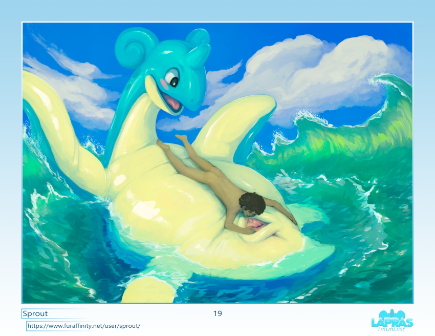 absurd_res anus ass clitoris duo female female_on_human feral genitals hi_res human human_on_feral interspecies lapras lapras_paradise larger_female larger_feral lying male male_human/female_feral male_human/female_pokemon male_on_feral mammal nintendo nude on_back pokémon_(species) poképhilia pokemon pussy size_difference smaller_human smaller_male spread_pussy spreading sprout straight trainer vaginal_penetration video_games water zoophilia