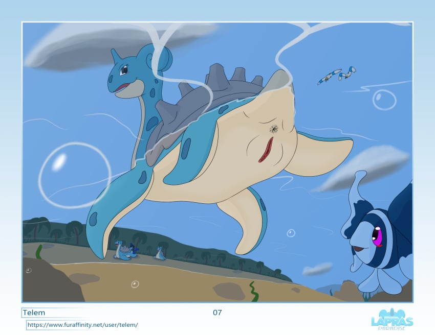 2020 absurd_res anthro anthro_on_feral anthro_penetrating anthro_penetrating_feral anus beach blue_body blush bubble digital_media_(artwork) female feral feral_penetrated fin from_behind_position furaffinity_username genitals hi_res horn lapras lapras_paradise looking_at_viewer lucario lumineon nintendo outside page_7 penetration pokemon pokemon_(species) presenting presenting_pussy pussy sand sea seaside sex shell solo spreading swimming telem underwater video_games water wingull zoophilia