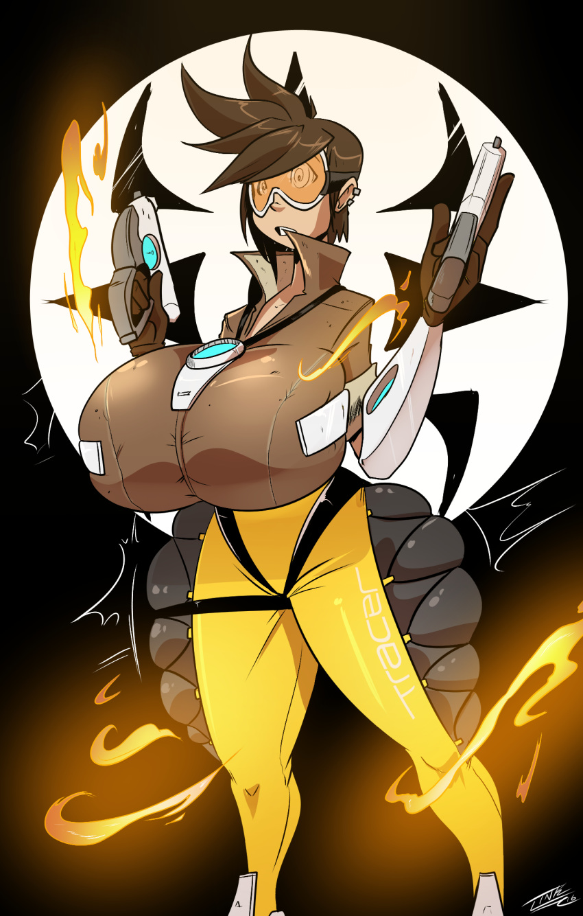 1girls breast_expansion expansion female female_only goggles lakehylia orange-tinted_eyewear overwatch solo tagme tinted_eyewear tracer visor