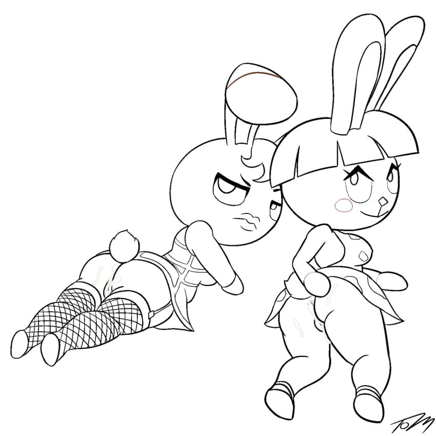 2girls animal_crossing ass ass_focus bonbon_(animal_crossing) cum cumshot multiple_girls nintendo rabbit stockings tiffany_(animal_crossing)