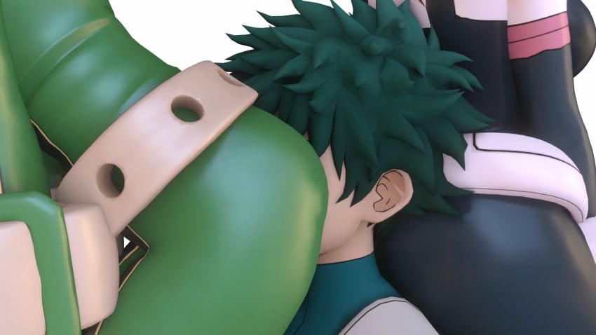 1boy 2girls 3d animated ass ass_sandwich butt_in_face butt_sandwich cunnilingus_through_clothes deku double_facesitting face_in_ass facesitting_sandwich facesitting_through_clothes ffm_threesome froppy green_hair hero_outfit_(mha) izuku_midoriya kishi my_hero_academia ochako_uraraka sandwiched shounen_jump threesome tsuyu_asui