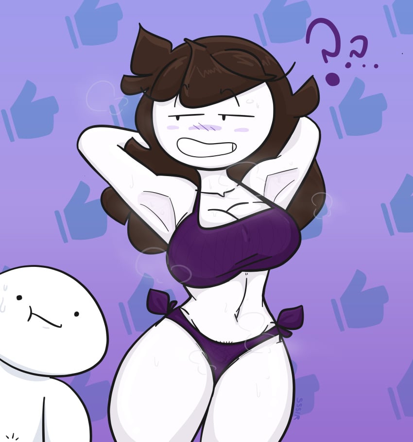 armpit armpits arms_behind_back arms_up ass big_breasts bikini bimbo black_eyes breast_press breast_squeeze breasts breath brown_hair cameltoe curvaceous curvy female fit fit_female highres jaiden jaiden_animations long_hair male mob_face navel partially_clothed slobbyslapper smug smug_face sssir sssir8 sweat sweatdrop sweating theodd1sout thick_thighs thighs tight_clothing tight_fit white_body white_skin wide_hips youtube youtuber