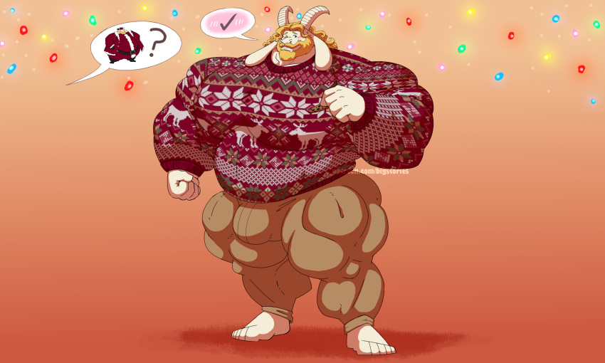 asgore bigstories christmas christmas_clothing fat fit_to_fat muscles muscular muscular_male silver_stag tight_clothes tight_clothing weight_gain