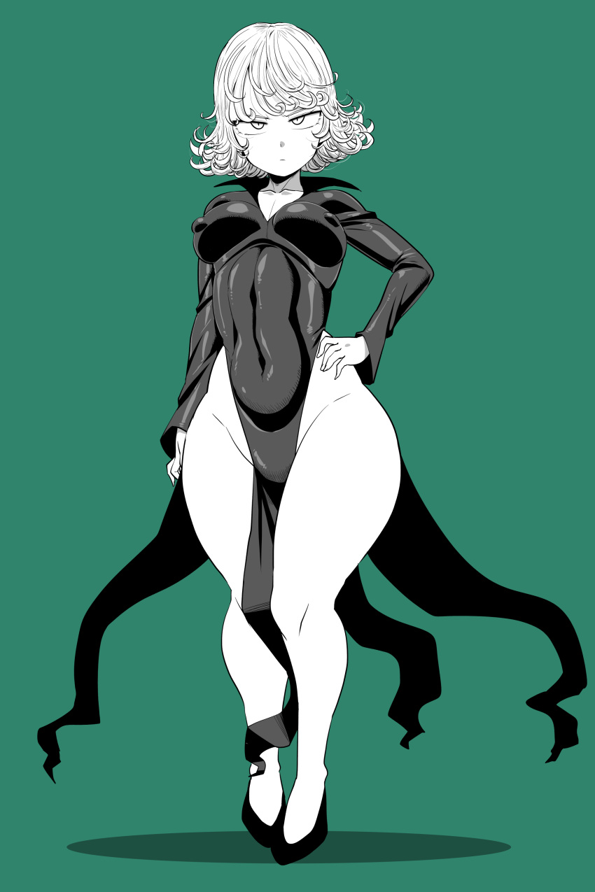 1girls 2d 2d_(artwork) 4k amazon_(taitaitaira) ass bubble_ass bubble_butt curvy female female_only green_eyes green_hair high_resolution highres monochrome narrowed_eyes nipple_bulge nipples_visible_through_clothing one-punch_man panties pear_shaped perky_nipples petite presenting short_hair small_breasts small_panties solo solo_female solo_focus standing tatsumaki thick_thighs thighs thin_waist wide_ass wide_hips