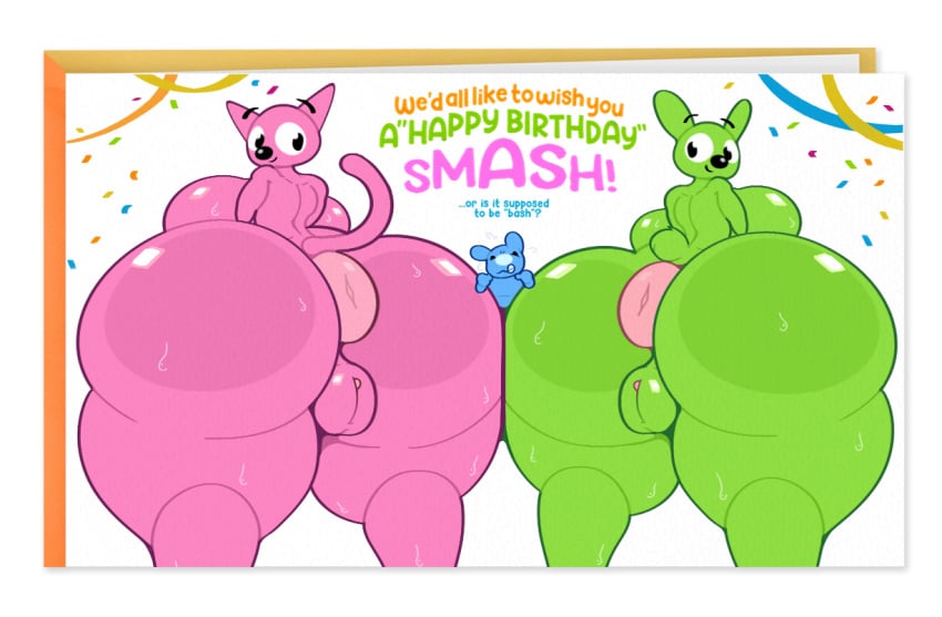 anthro anthro_bunny anthro_cat anthro_female anthro_male anthro_on_anthro anthro_only anus ass ass_to_ass big_breasts big_butt birthday blue_body blue_text bodily_fluids breasts bullying bunny butts_touching color colored confetti cricetid crush dogslickingsoda domestic_cat english english_text felid feline felis female genitals green_body green_text group hallmark hamster happy_birthday hoops_&_yoyo hoops_(hoops_&_yoyo) huge_butt hyper hyper_butt lagomorph leporid male male/female mammal nude orange_text piddles_(hoops_&_yoyo) pink_body pink_text puffy_anus pussy rabbit rodent smile standing streamers sweat tail text thick_thighs trio twitter_link white_background yoyo_(hoops_&_yoyo)