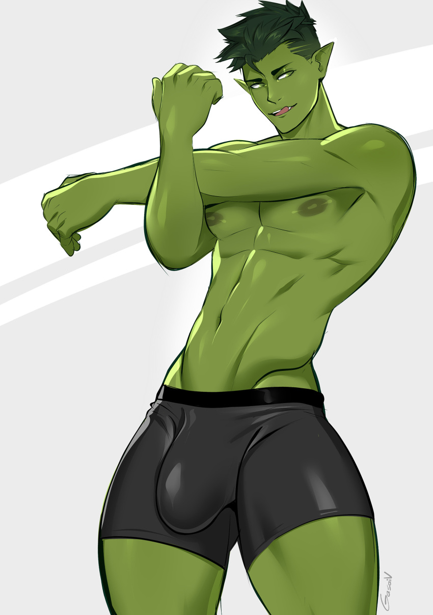 1boy 2023 artist_name beast_boy belly_button big_bulge big_penis bottomwear boxer_briefs bulge clothed clothed_male clothes clothing cowboy_shot dc dc_comics flaccid front_view gasaiv genitals green_body green_eyes green_hair green_skin hair hi_res humanoid large_penis licking_lips licking_own_lips looking_away male male_only muscular_arms muscular_legs muscular_male muscular_thighs navel nipple_piercing nipples open_mouth partially_clothed pecs penis piercing pointy_ears pose posing seductive seductive_eyes seductive_look seductive_pose seductive_smile shaved_side short_hair side_shave signature simple_background skin_tight smile smiling solo standing stomach teen_titans teeth thighs tongue tongue_out underwear white_background