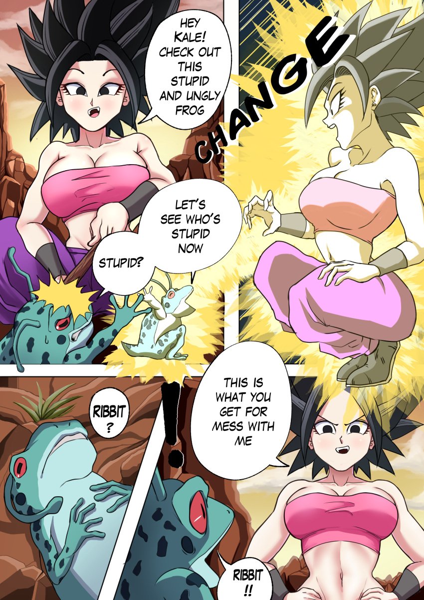 1boy 1girls axlexcima big_breasts black_hair body_swap captain_ginyu caulifla comic dragon_ball dragon_ball_super dragon_ball_z english_text female_saiyan page_7 speech_bubble third-party_edit universe_6/universe_7