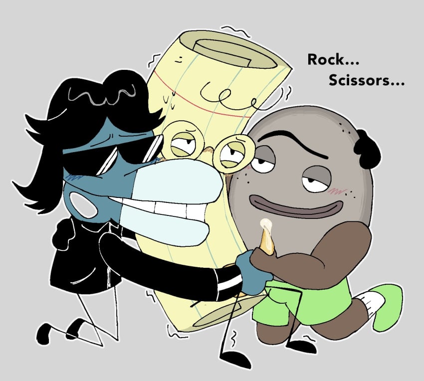 animate_inanimate collaborative_handjob gay handjob male_only nickelodeon object_character paper_(rock_paper_scissors) polyamory precum rock_(rock_paper_scissors) rock_paper_scissors rock_paper_scissors_(series) scissors_(rock_paper_scissors) shaking tentacle_penis