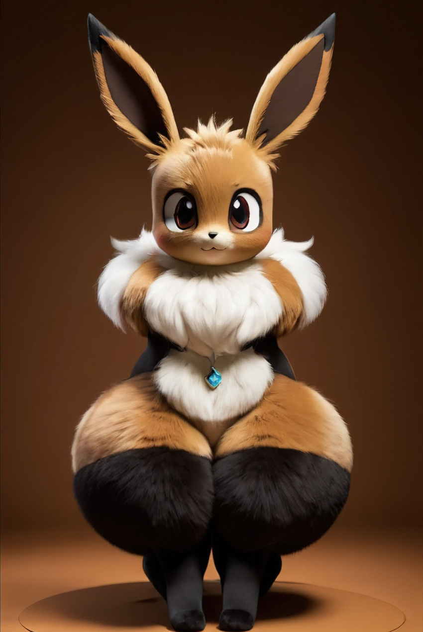 ai_generated anthro awokose eevee eevee_(cosplay) fluffy furry_body huge_ass huge_butt nintendo pokémon_(species) pokemon thick thick_thighs