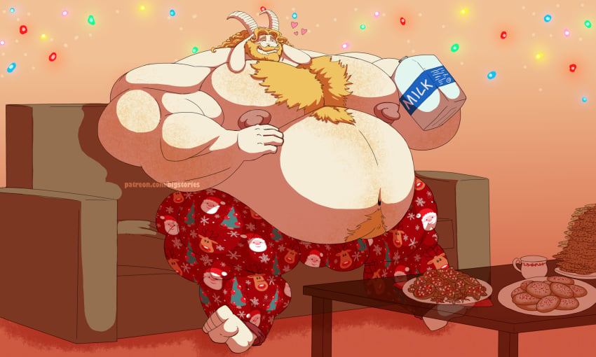 1boy 2d asgore beard biceps big_belly big_nipples bigstories chesthair christmas christmas_clothing fat fat_ass fat_belly fat_fetish fat_fur fit_to_fat male male_only moobs muscle musclegut muscles muscular muscular_male nipples silver_stag solo tight_clothes tight_clothing tight_pants undertale undertale_(series)