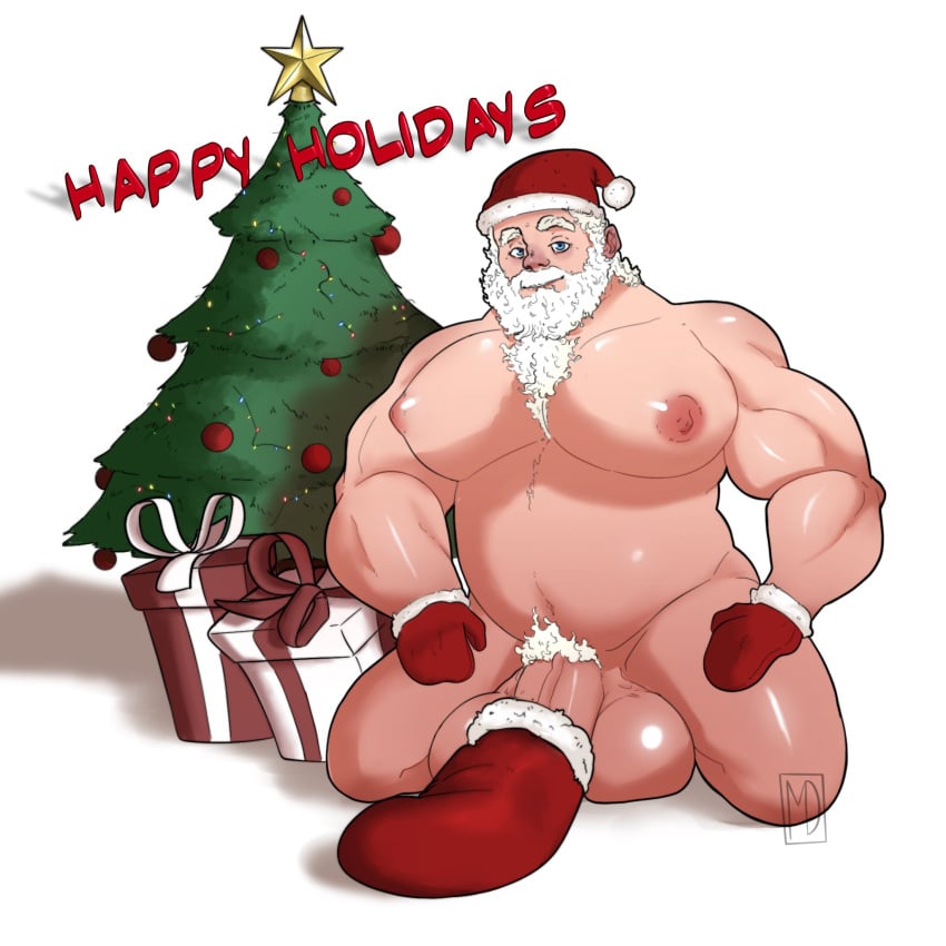 balls beard big_balls big_penis boner christmas erection facial_hair gloves hat male male_only millzdick nude on_knees penis santa_claus santa_hat solo solo_male stocking stocking_on_penis white_hair