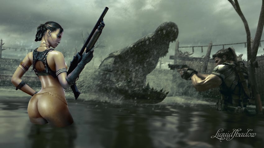 3d ass chris_redfield dark-skinned_female dark_skin dat_ass female human liquidshadow male resident_evil resident_evil_5 sheva_alomar