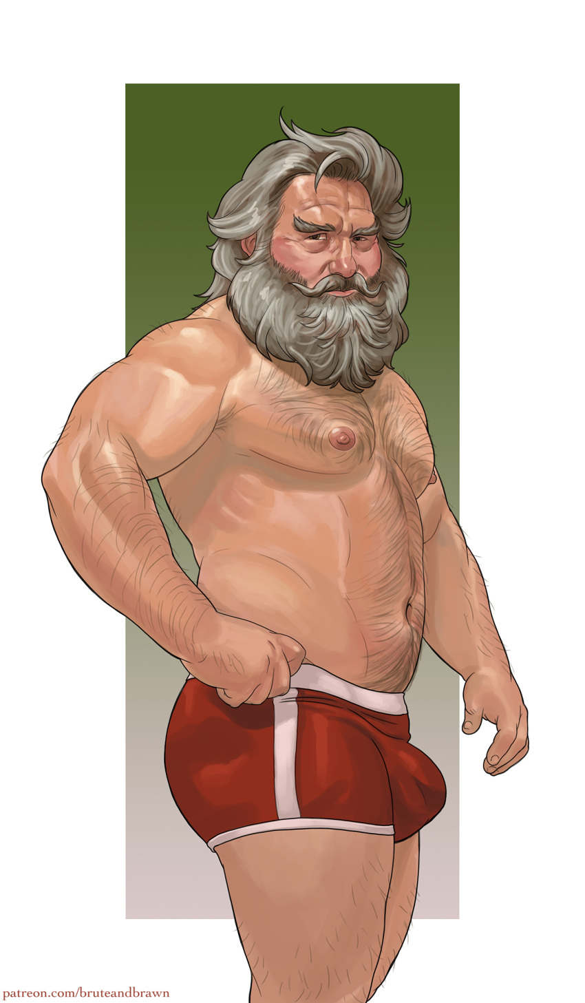 balls beard bruteandbrawn bulge christmas facial_hair flaccid kurt_russell male male_only penis santa_claus solo solo_male the_christmas_chronicles underwear underwear_only white_hair