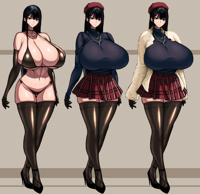 1girls bikini black_hair breasts breasts_bigger_than_head cleavage female hi_res hips huge_breasts light-skinned_female light_skin long_hair original original_character thick_thighs thighs wide_hips wolffeld_price