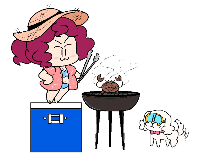 12th_(m_a_y_o) =3 animal_tail bikini bikini_bottom bikini_top bow breasts canine canine_tail cleavage crab dog dog_tail funnyhoohooman grill grilled hat headwear ice_chest lil_miss lilmisshoohoo original_character sun_hat sunhat tail tail_wag tail_wagging