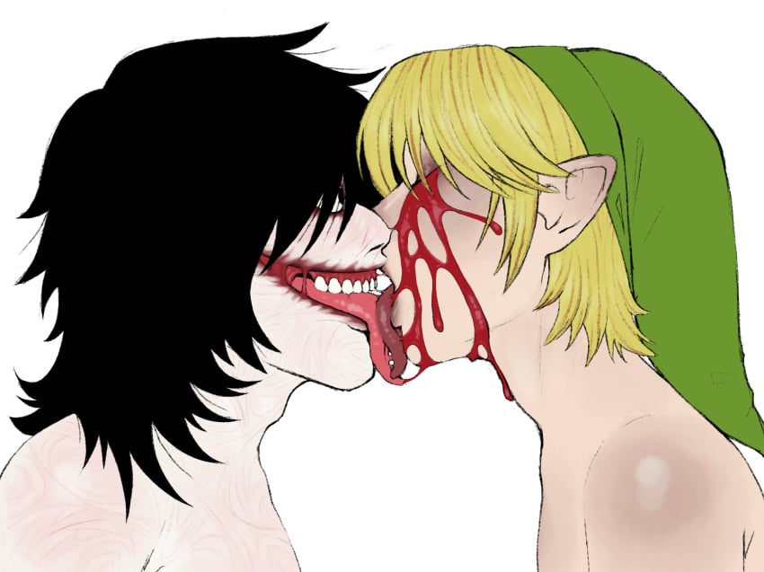 ben_drowned blood creepypasta dreamscreep french_kiss hat jeff_the_killer kiss_on_lips kissing kissing long_tongue male male/male male_only scar side_view teeth tongue_out twink