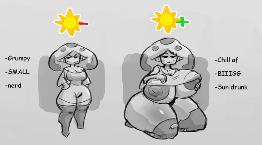 1girls big_breasts breast_expansion female growth huge_breasts jstolpa plants_vs_zombies sun-shroom_(pvz) text thick_thighs thighs