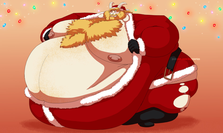 1boy 2d anthro asgore asgore_dreemurr beard big_belly big_nipple big_nipples bigstories chesthair christmas_clothing christmas_outfit fat fat_arms fat_ass fat_belly fat_fetish fat_fur fat_legs fat_male fat_man fit_to_fat furry male moobs morbidly_obese morbidly_obese_anthro morbidly_obese_male nipples obese obese_anthro obese_male santa_costume santa_hat silver_stag solo tearing_clothes tight_clothes tight_clothing tight_fit tight_pants unbuckled_belt undertale undertale_(series) weight_gain