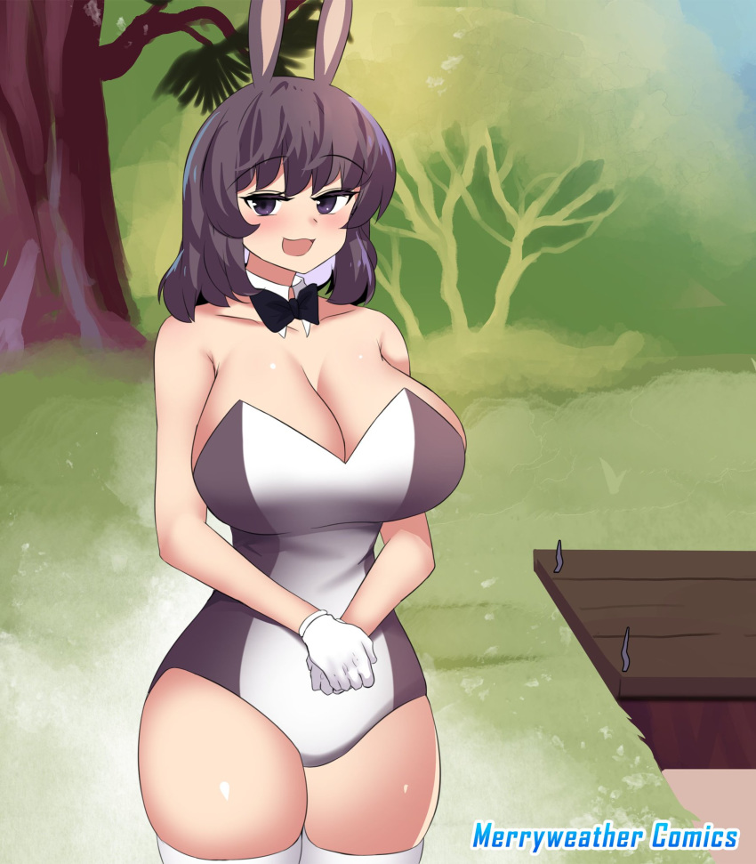 1girls animal_ears big_chungus blush bunny_ears bunny_girl bunnysuit clothed clothing female female_only huge_breasts humanized humanoid kemonomimi looney_tunes meme merryweather pale_skin skindentation smug solo thick_thighs thighhighs