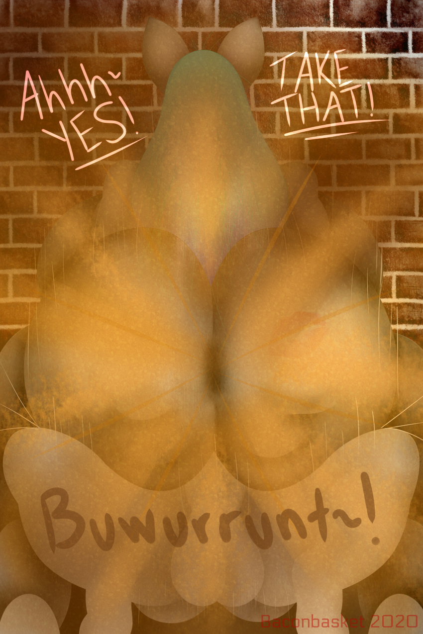 2020 absurd_res anthro ass baconbasket balls big_breasts big_butt breasts brick brick_wall canid canine dialogue digital_painting_(artwork) duo english_text erection fart fart_cloud fart_fetish farting_at_viewer female female_penetrated genitals hair hi_res huge_butt male male_penetrating male_penetrating_female mammal monica_(baconbasket) nude penetration penis profanity public public_nudity sex signature straight tattoo tattoo_on_butt text thick_thighs vaginal_penetration