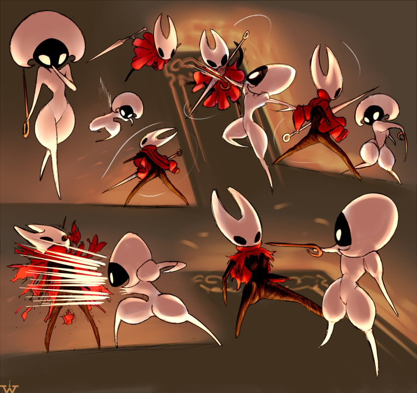 2020 assisted_exposure barely_visible_genitalia barely_visible_pussy battle cape cloak clothing completely_nude completely_nude_female duel duo female fight full_body genitals hi_res holding_object holding_weapon hollow_knight hornet_(hollow_knight) humanoid lace_(hollow_knight) melee_weapon naked naked_female nude nude_female pussy red_cape sequence siden silksong standing team_cherry torn_clothing video_games weapon wick_(artist)