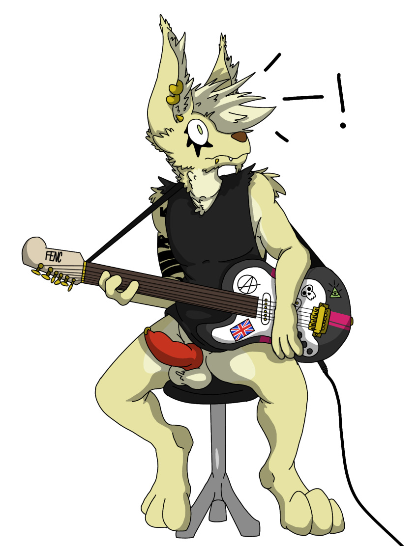 alpha_channel animal_genitalia animal_penis anthro balls canid canine canine_penis facial_piercing feef fennec fennfeathers fox furniture genital_piercing genitals guitar hi_res male male_only mammal musical_instrument penis penis_piercing piercing plucked_string_instrument solo stool string_instrument