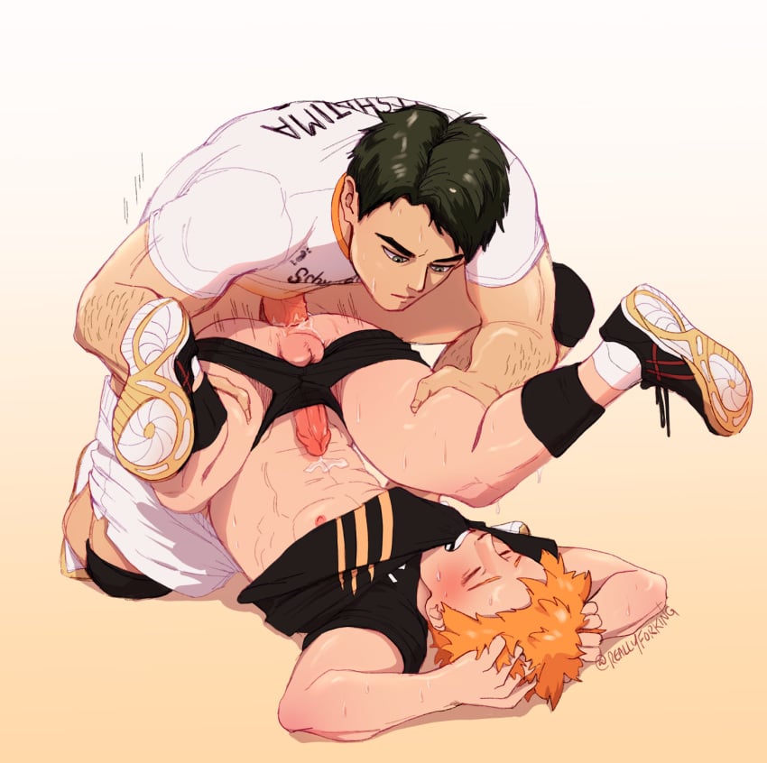 2boys anal anal_penetration anal_sex black_hair boy_rape clothed clothed_sex coach cum cum_while_penetrated erect_nipples erection exposed_nipples gay ginger ginger_hair haikyuu!! jockstrap knee_pads legs_held_open legs_over_head male male_only mating_press muscular older_dom_younger_sub older_man_and_younger_boy older_penetrating_younger orange_hair penis precum reallycorking shirt_in_mouth shirt_up shorts_down shoyo_hinata sneakers socks_and_shoes sport spread_legs thrusting thrusting_into_ass unprofessional_behavior ushijima_wakatoshi veiny_penis yaoi