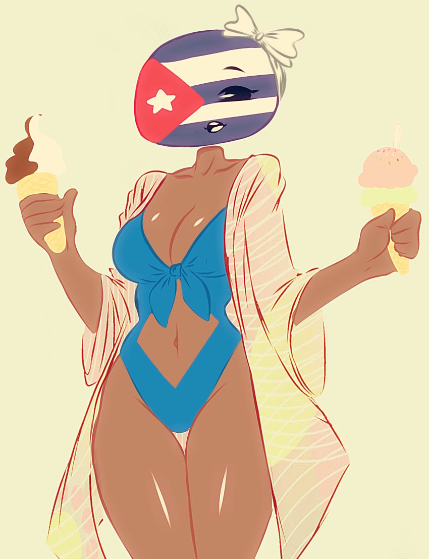 absurd_res countryhumans countryhumans_girl cuba cuba_(countryhumans) cuban_flag flawsy ice_cream straight tagme