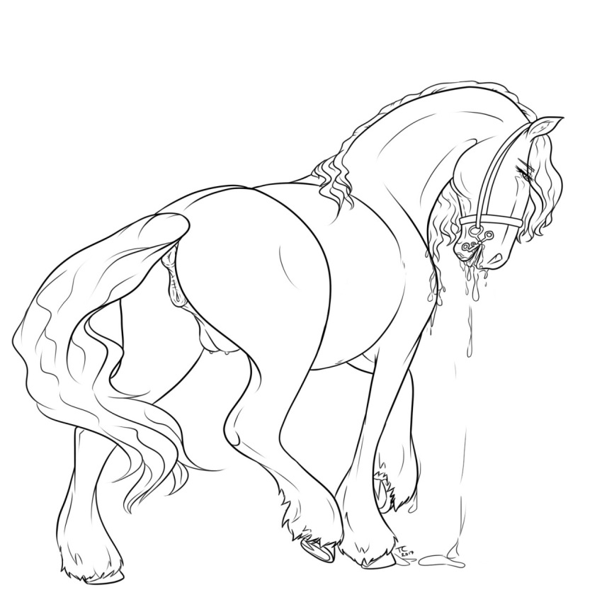 1:1 2017 anatomically_correct anatomically_correct_genitalia anatomically_correct_pussy animal_genitalia animal_pussy black_and_white bodily_fluids clitoris draft_(disambiguation) drooling equid equine female feral genitals hi_res horse horsepussy inktober line_art mammal monochrome pony pussy saliva simple_background solo tabascocat white_background