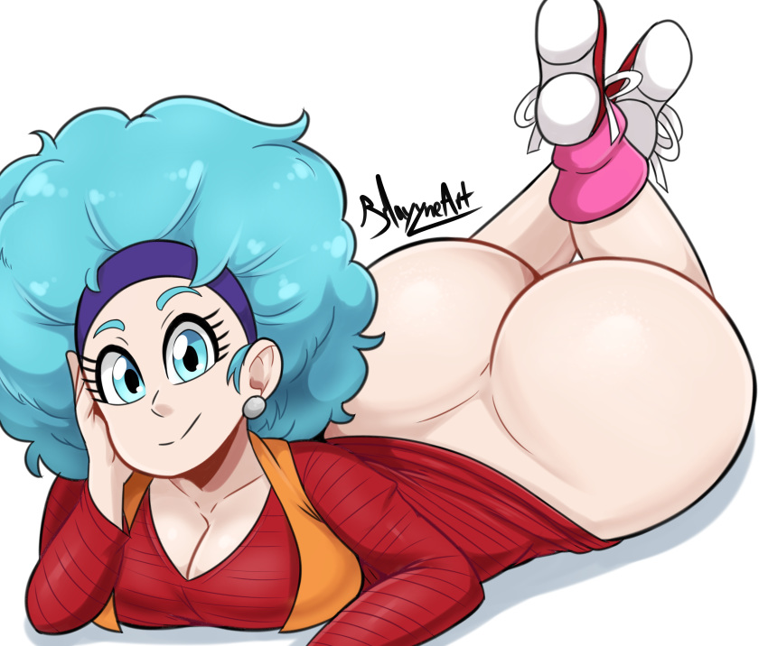 1girls afro ass big_ass bmayneart bulma bulma_(afro) bulma_briefs bulma_briefs_(androids'_saga) dragon_ball dragon_ball_z female female_only huge_ass looking_at_viewer shoes sneakers socks solo thick_thighs wide_hips